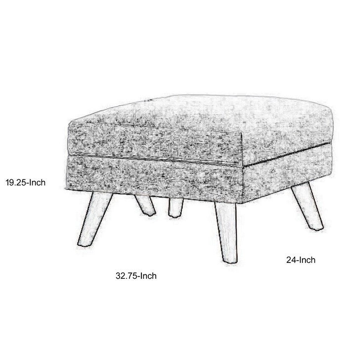 Fabric Upholstered Ottoman With Tappered Wooden Legs, Light Gray and Brown