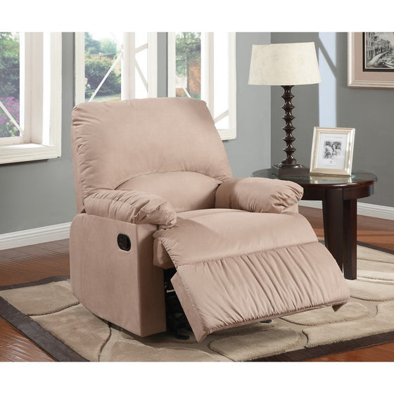 Contemporary Style Plush Padded Glider Recliner With Pillow Armrest, Beige