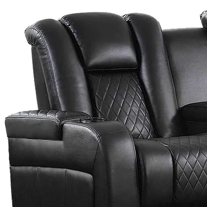 Contemporary Style Padded Plush Leatherette Power Motion Loveseat, Black