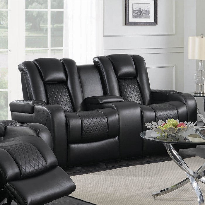 Contemporary Style Padded Plush Leatherette Power Motion Loveseat, Black