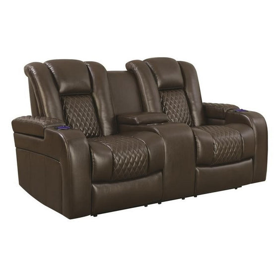 Contemporary Style Padded Plush Leatherette Power Motion Loveseat, Dark Brown