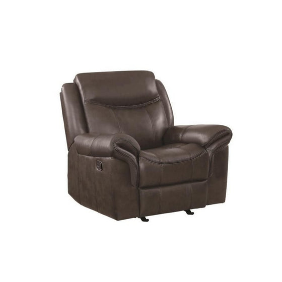 Contemporary Style Padded Plush Leatherette Glider Recliner, Dark Brown