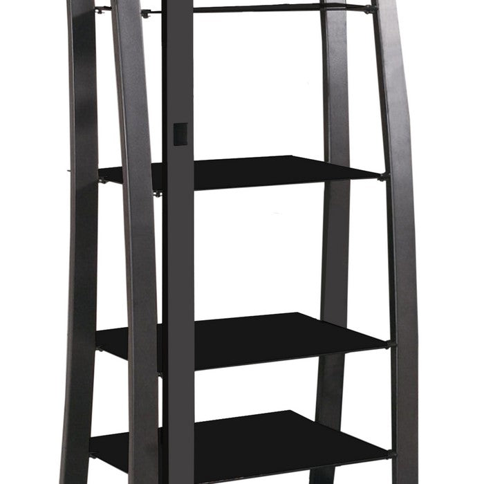 Contemporary Metal Framed Media Tower with Five Open Glass Shelves, Black