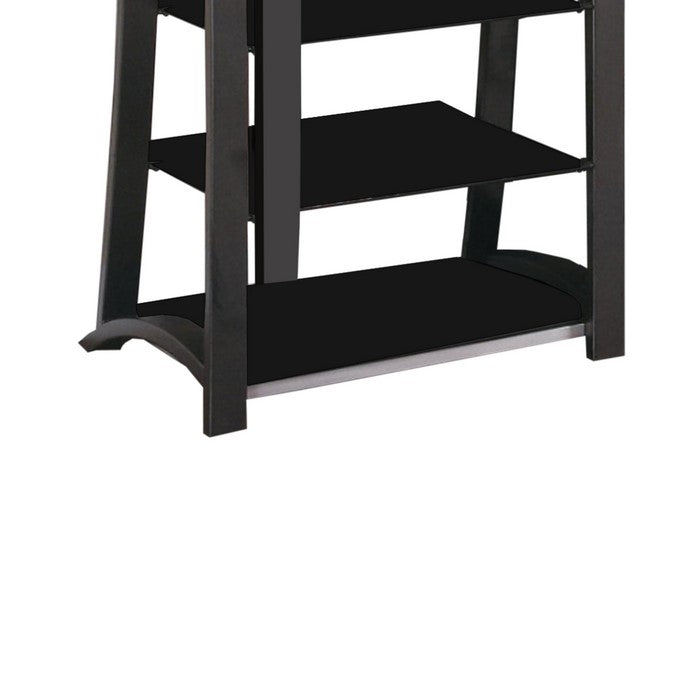 Contemporary Metal Framed Media Tower with Five Open Glass Shelves, Black