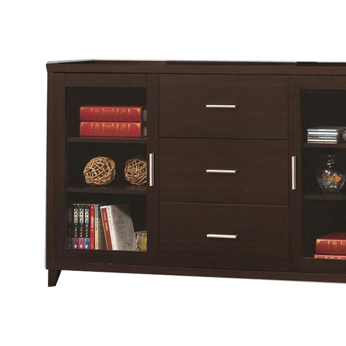 Modern & Minimal Style TV Console With Multi Shelves & Drawers, Cappuccino Brown