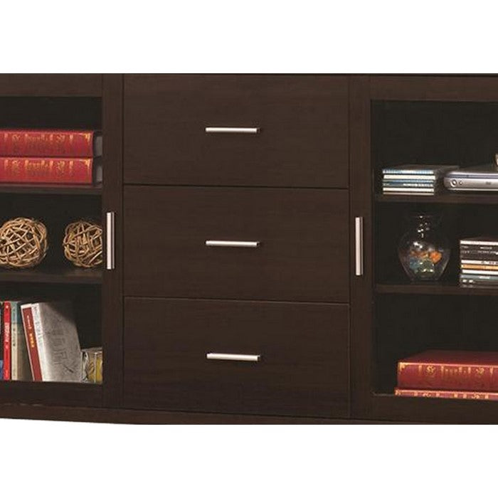 Modern & Minimal Style TV Console With Multi Shelves & Drawers, Cappuccino Brown