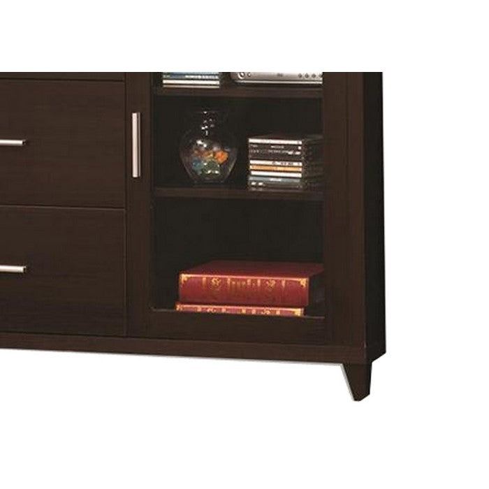 Modern & Minimal Style TV Console With Multi Shelves & Drawers, Cappuccino Brown