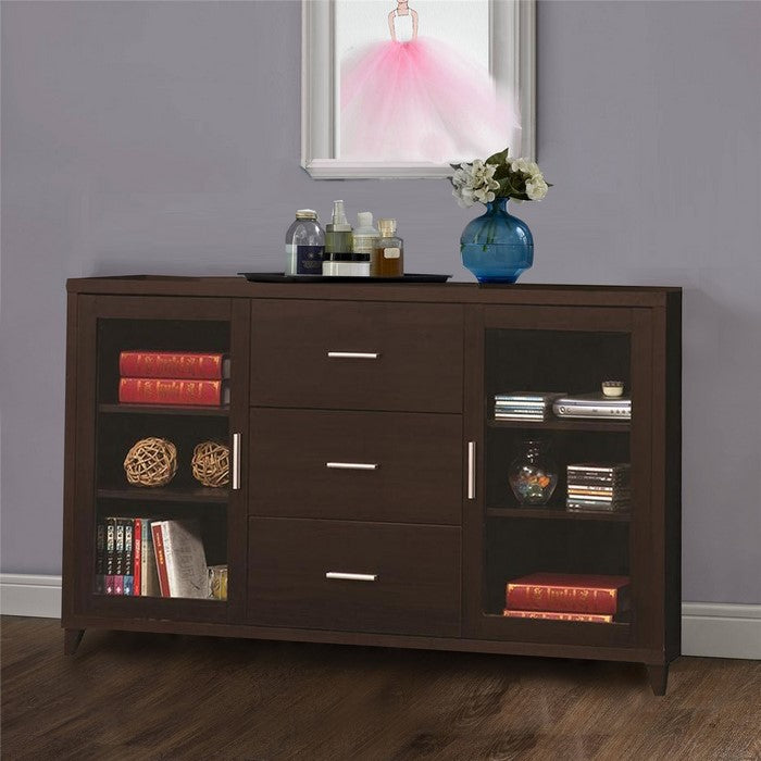 Modern & Minimal Style TV Console With Multi Shelves & Drawers, Cappuccino Brown