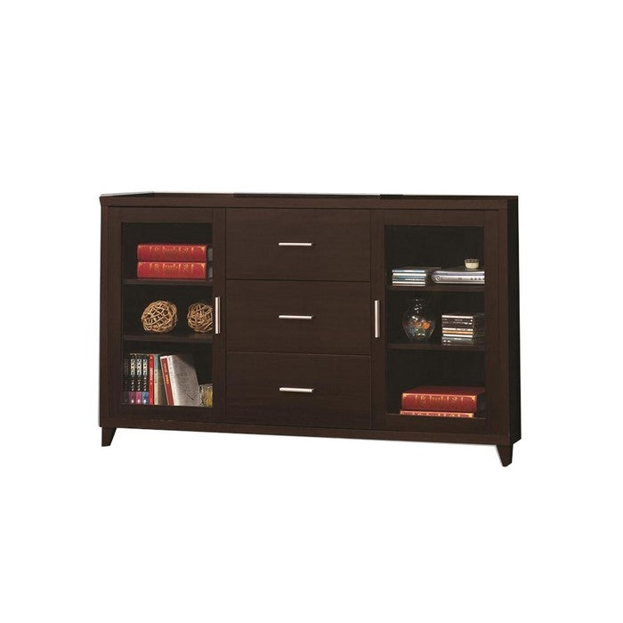 Modern & Minimal Style TV Console With Multi Shelves & Drawers, Cappuccino Brown