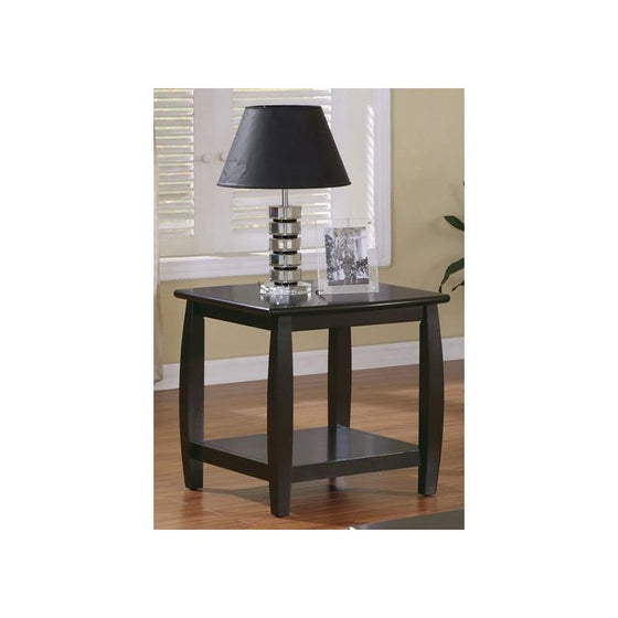 Contemporary Style Solid Wood End Table With Slightly Rounded Shape, Dark Brown