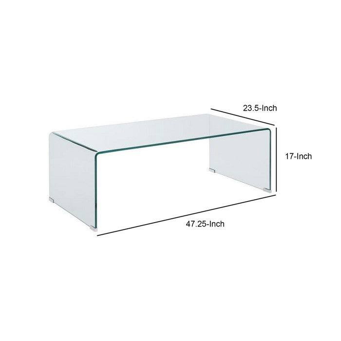 Contemporary Style Minimal Clear Glass Coffee Table, Clear