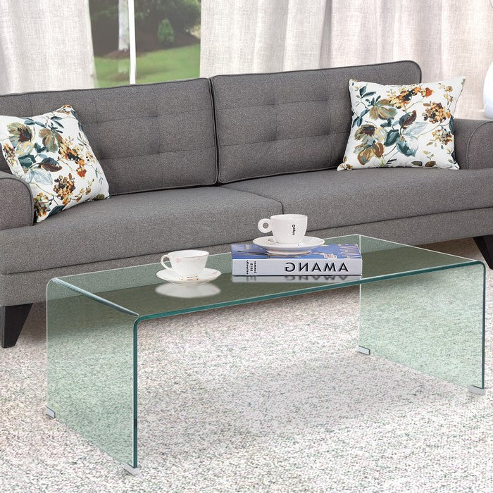 Contemporary Style Minimal Clear Glass Coffee Table, Clear
