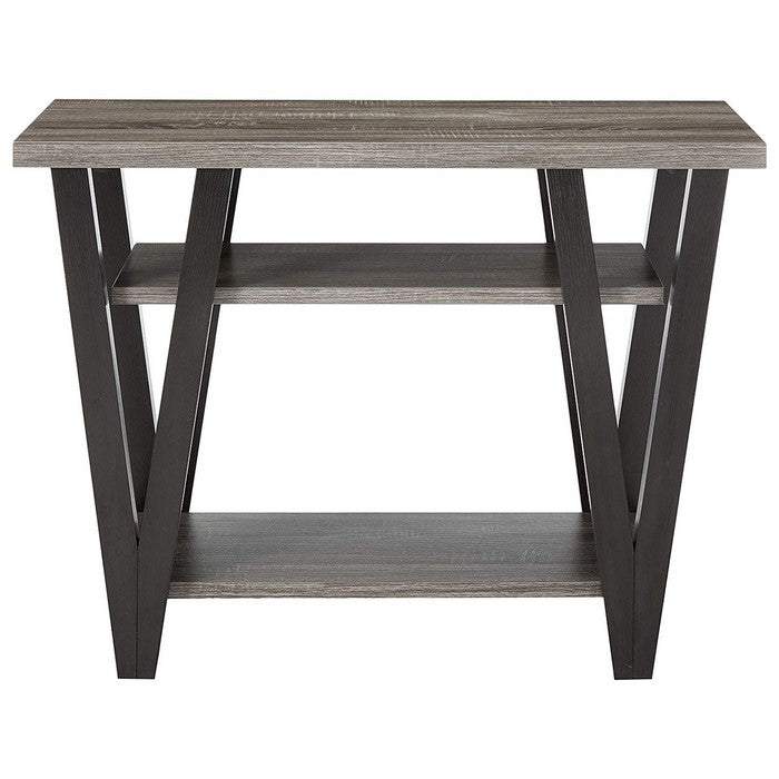 Zig-zag Contemporary Solid Wooden End Table With Bottom Shelf, Gray And Black