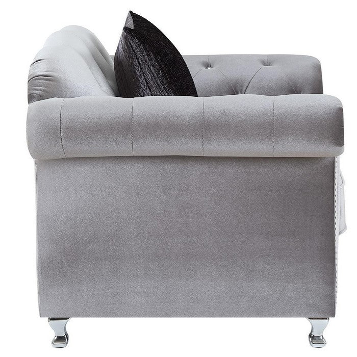 Fabric Upholstered Chair With Nail Head Accents And Chrome Legs, Light Gray
