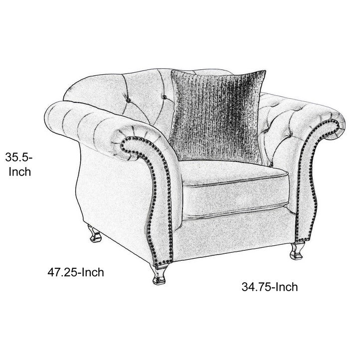 Fabric Upholstered Chair With Nail Head Accents And Chrome Legs, Light Gray