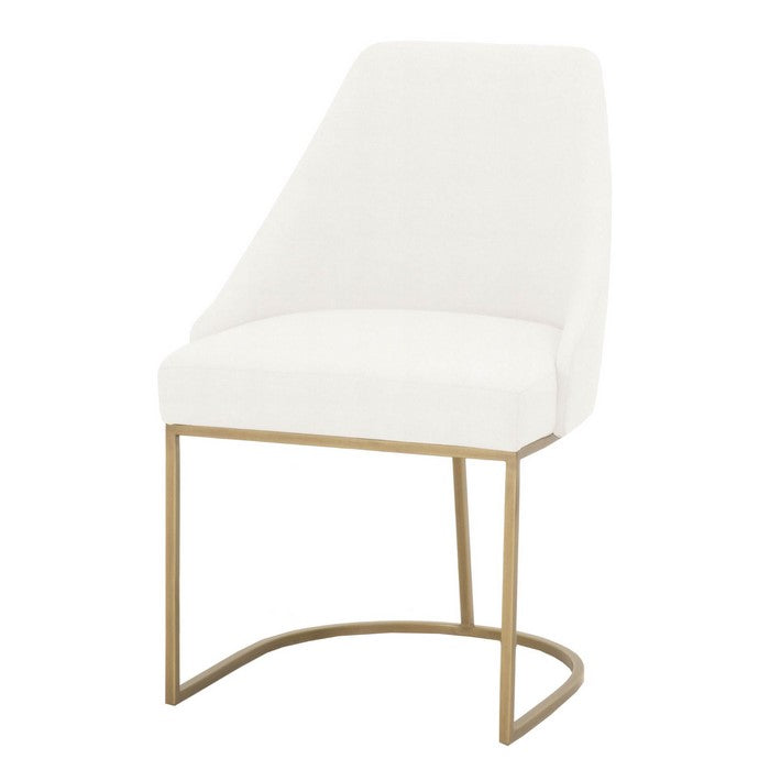 Velvet upholstered Dining Chair With Metal Feet, Gold And White, Set Of Two