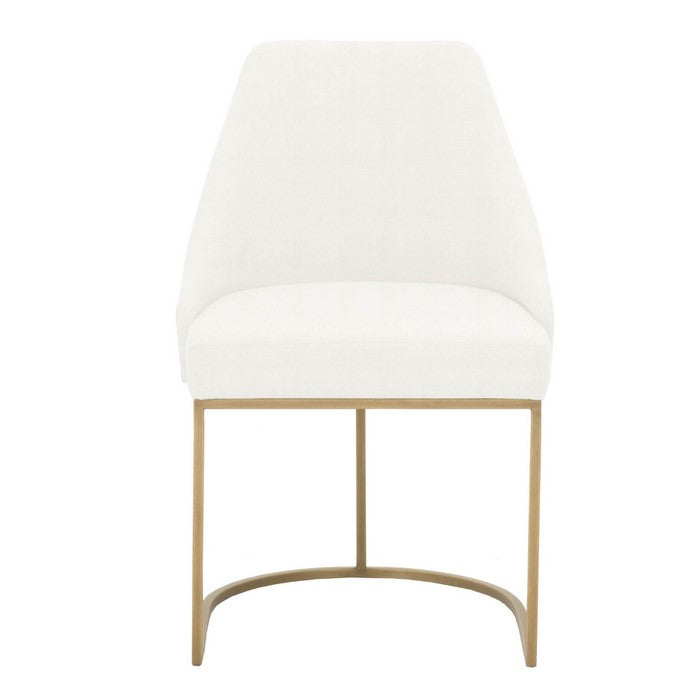 Velvet upholstered Dining Chair With Metal Feet, Gold And White, Set Of Two
