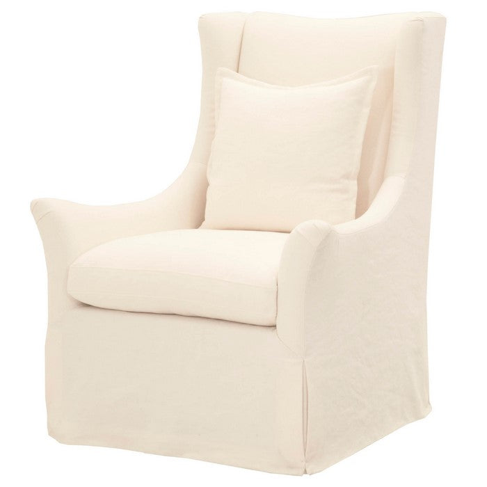 Swivel Club Chair With Reversible Seat Cushion And Sliding Armrest, Cream