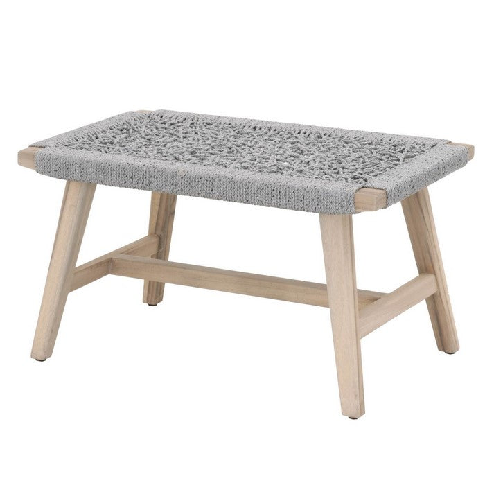 Rope Weave Wooden Outdoor Accent Stool, Gray
