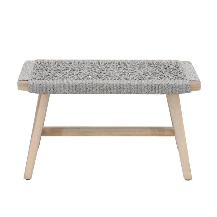 Rope Weave Wooden Outdoor Accent Stool, Gray
