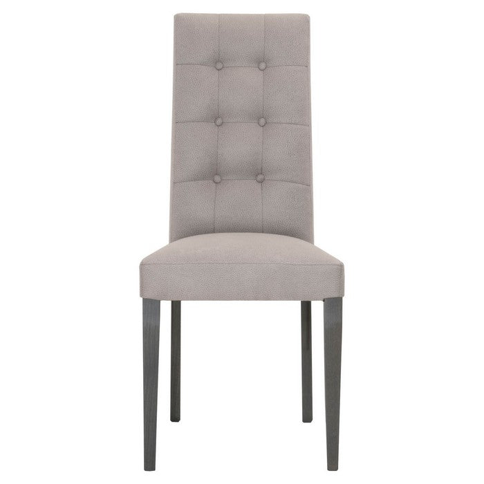 Fabric Upholstery Dining Chair With Button Tufted Back, Gray, Set Of Two
