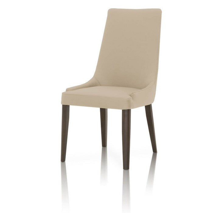 Leather Upholstery Dining Chair With Walnut legs, Flaxen, Set Of Two