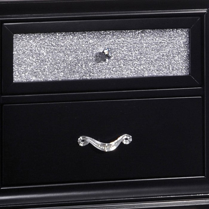 Two Drawers Wooden Night Stand with Acrylic Drawer Front, Black