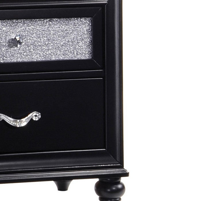 Two Drawers Wooden Night Stand with Acrylic Drawer Front, Black