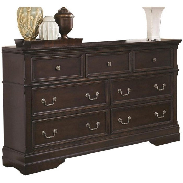 Traditional Style Wooden Dresser with Seven Spacious Drawers, Dark Brown
