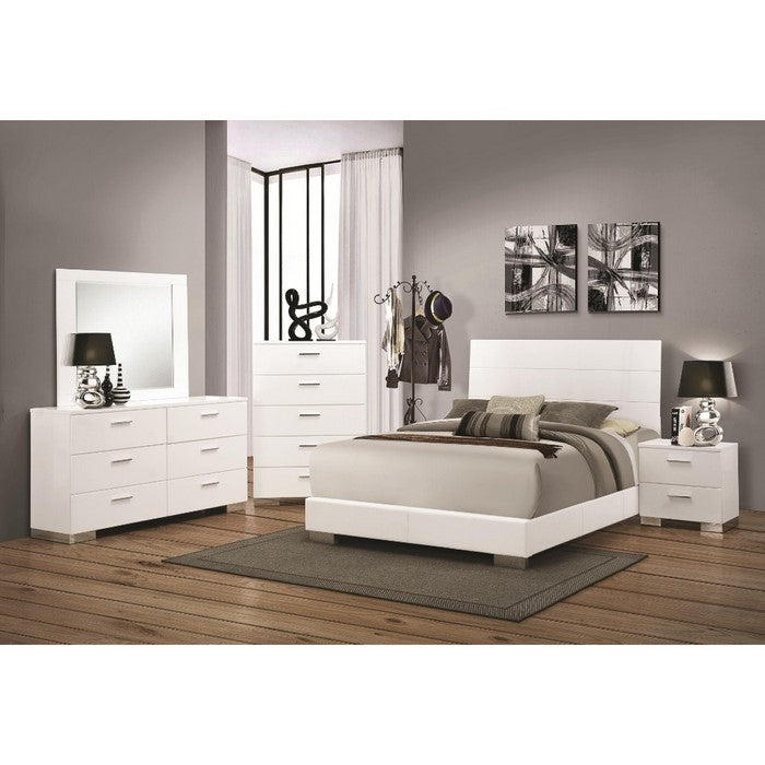 Modern Wooden Chest with 5 Drawers and Chrome Metal Base, White