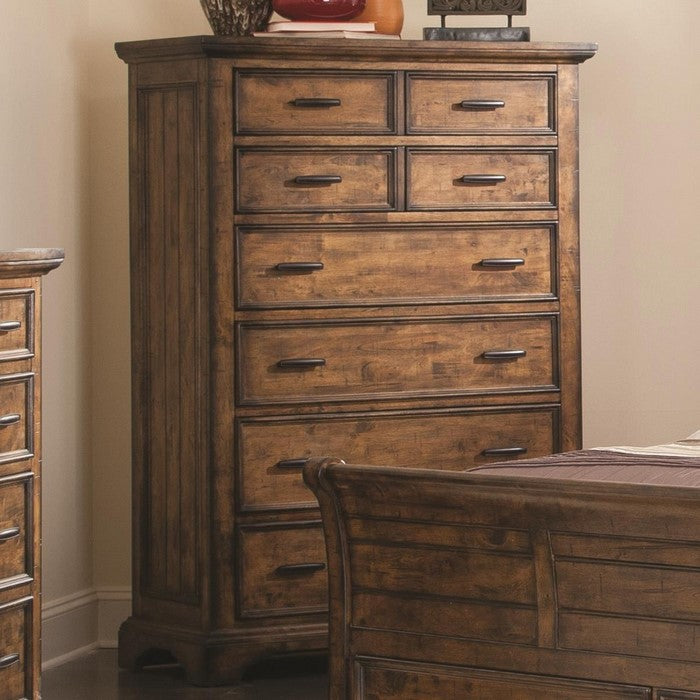 Rustically Charmed Wooden Chest with 8 Spacious Drawers, Brown