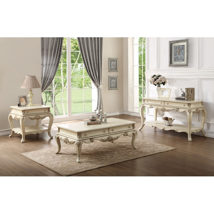 Wooden End Table With One Drawer And Bottom Shelf, Antique White