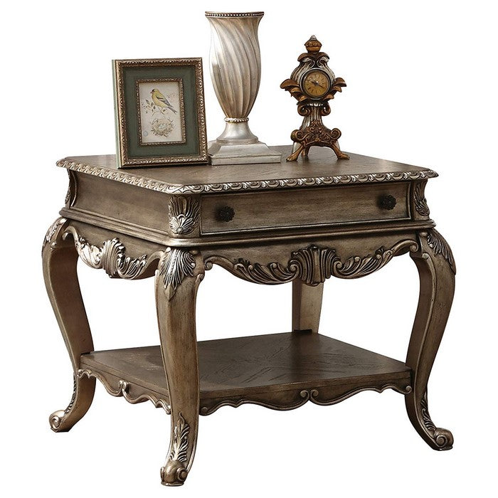 1 Drawer Vintage Style End Table with Cabriole Legs, Brown