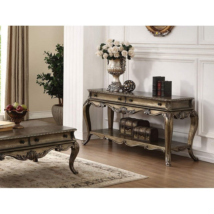 2 Drawer Vintage Style Sofa Table with Cabriole Legs, Brown