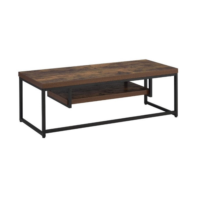 Wooden TV Stand with 1 Open Shelf, Brown and Black