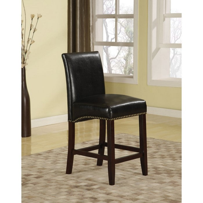 Leatherette Counter Height Chair with Wooden Legs, Set of 2,Black and Brown