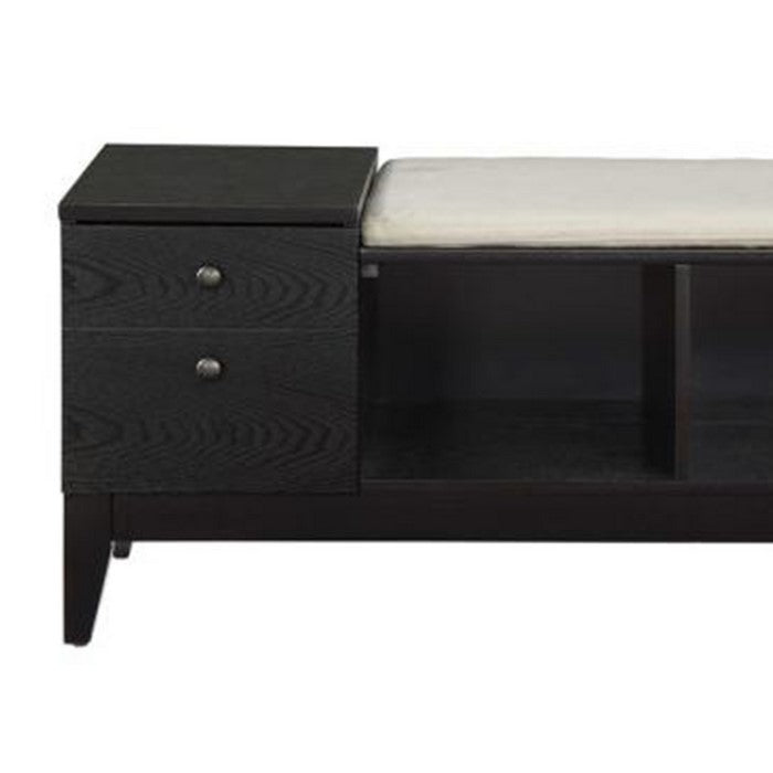 Wooden Bench with Fabric Upholstered Seat Cushion & Storage Space, Black