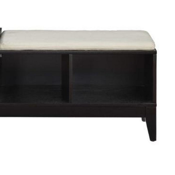 Wooden Bench with Fabric Upholstered Seat Cushion & Storage Space, Black