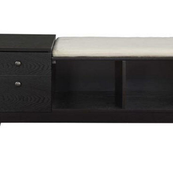 Wooden Bench with Fabric Upholstered Seat Cushion & Storage Space, Black