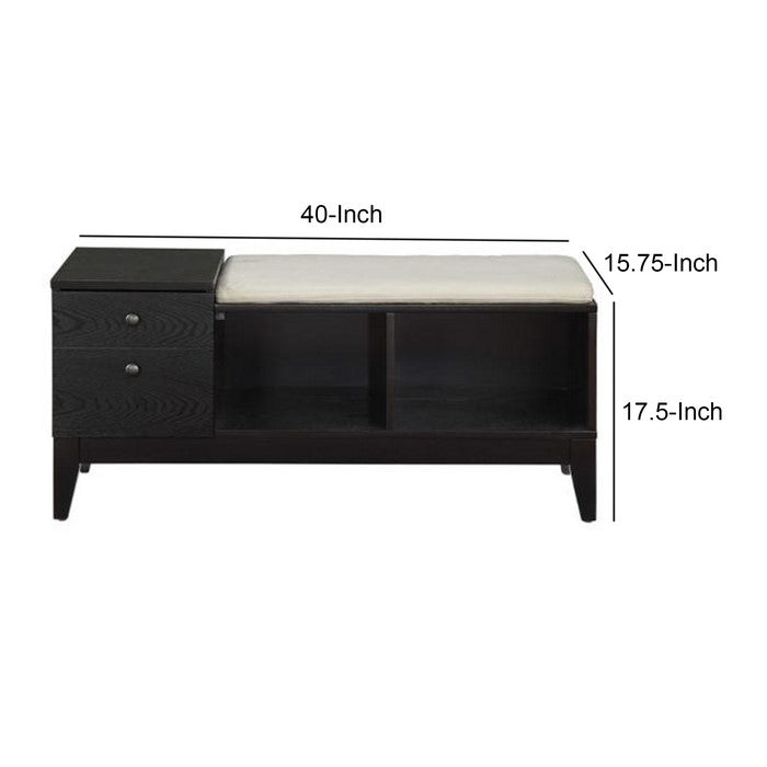 Wooden Bench with Fabric Upholstered Seat Cushion & Storage Space, Black