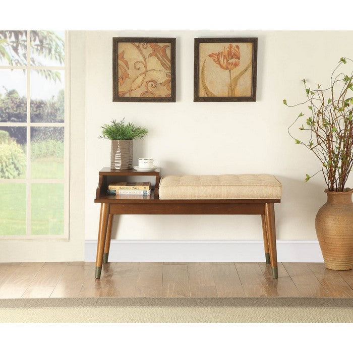 1 Open Storage Bench with Fabric Padded Seat, Brown
