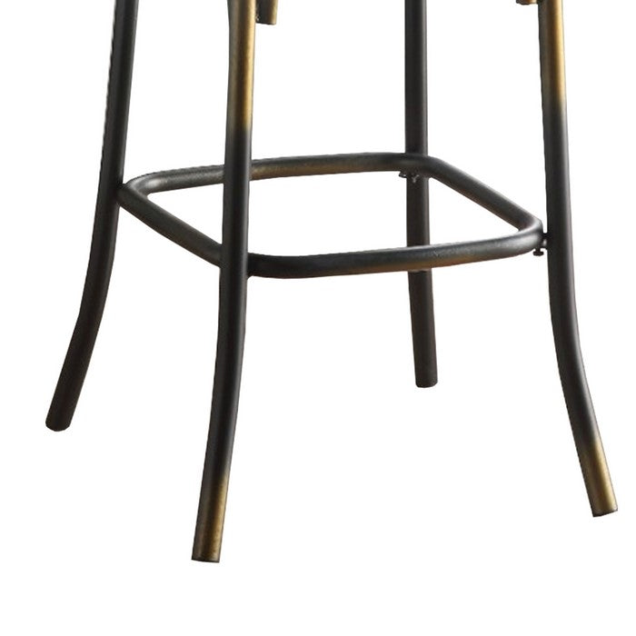 Wood and Metal Frame Bar Chair with X Style Back, Copper and Brown