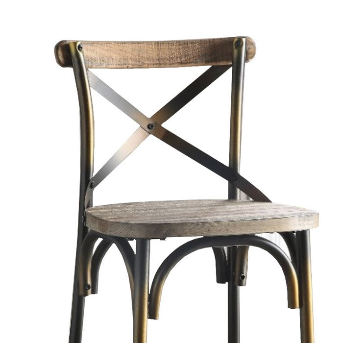Wood and Metal Frame Bar Chair with X Style Back, Copper and Brown