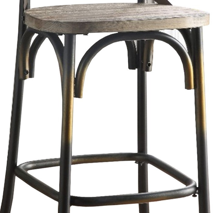 Wood and Metal Frame Bar Chair with X Style Back, Copper and Brown