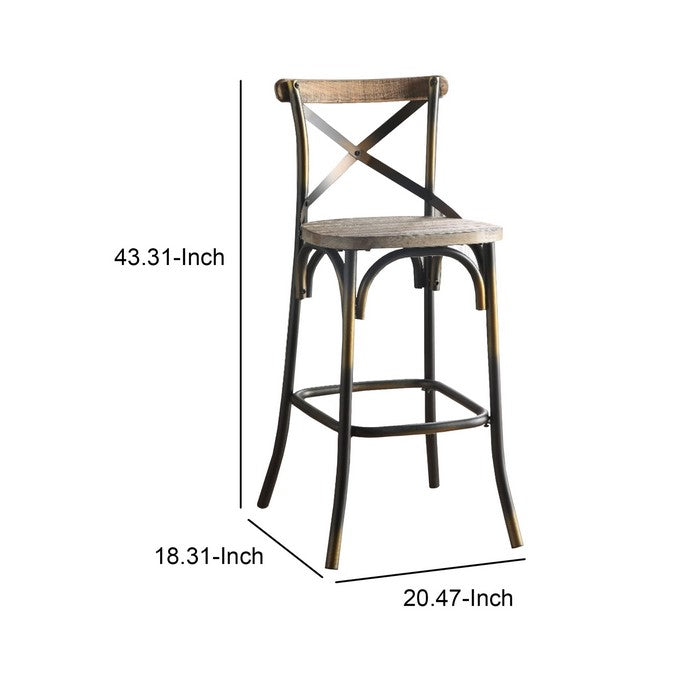Wood and Metal Frame Bar Chair with X Style Back, Copper and Brown
