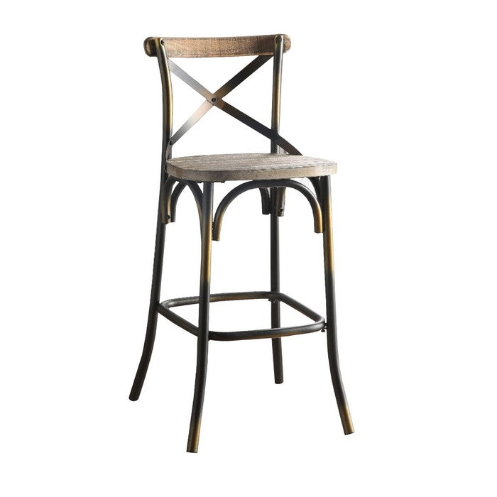 Wood and Metal Frame Bar Chair with X Style Back, Copper and Brown