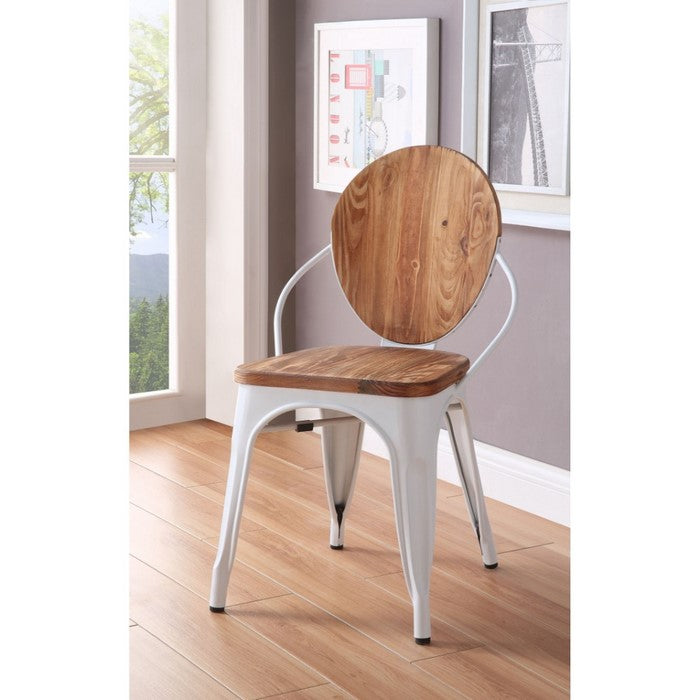 Wooden Side Chairs with Oval Shaped Back, Set of 2, White and Brown