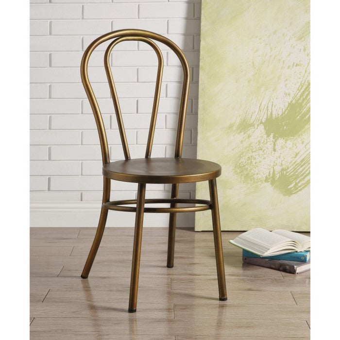 Set of Two Metal Side Chairs, Antique Copper