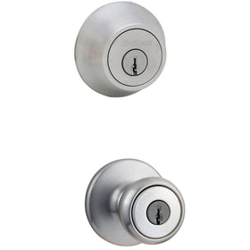 Kwikset 695 Tylo Entry Knob and Double Cylinder Deadbolt Combo Pack in Satin Chrome