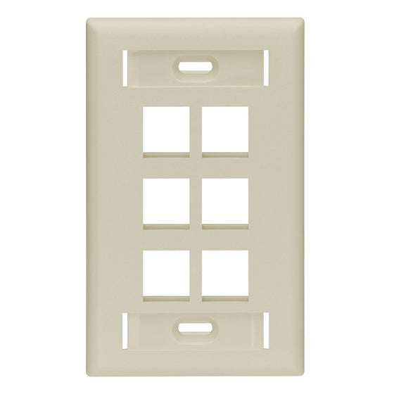 Leviton 42080-6IS QuickPort Wallplate with Id Window, Single Gang, 6-Port, Ivory